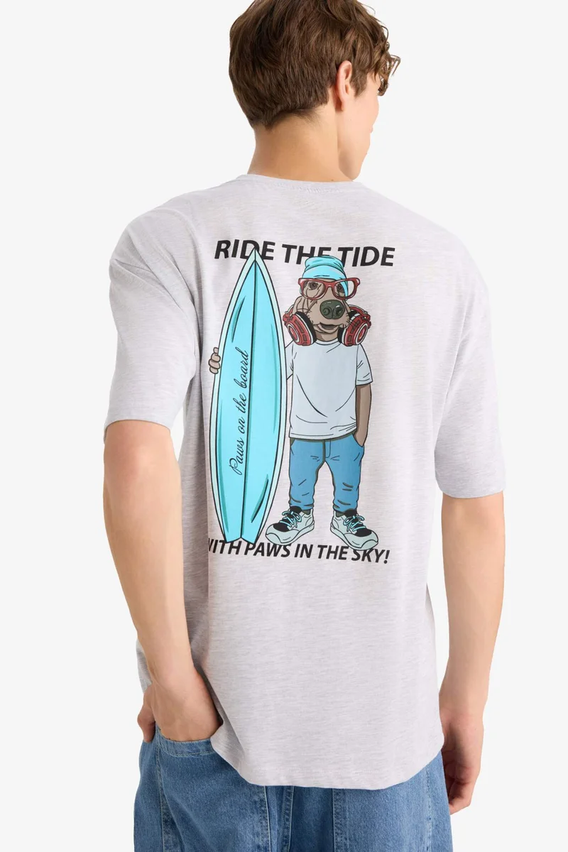 ديفاكتو Boxy Fit Crew Neck Printed Short Sleeve T-Shirt