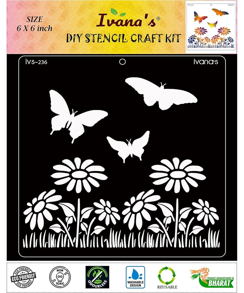 ivana's Ivana's Nature Design Reusable Stencil for Art & Craft, DIY Decorative Stencil for Painting on Canvas, Fabric, Cloth, Paper, Glass, Furniture and Wall, Size - 6 x 6 inch, Pack of 1, IVS-236  - Image 1