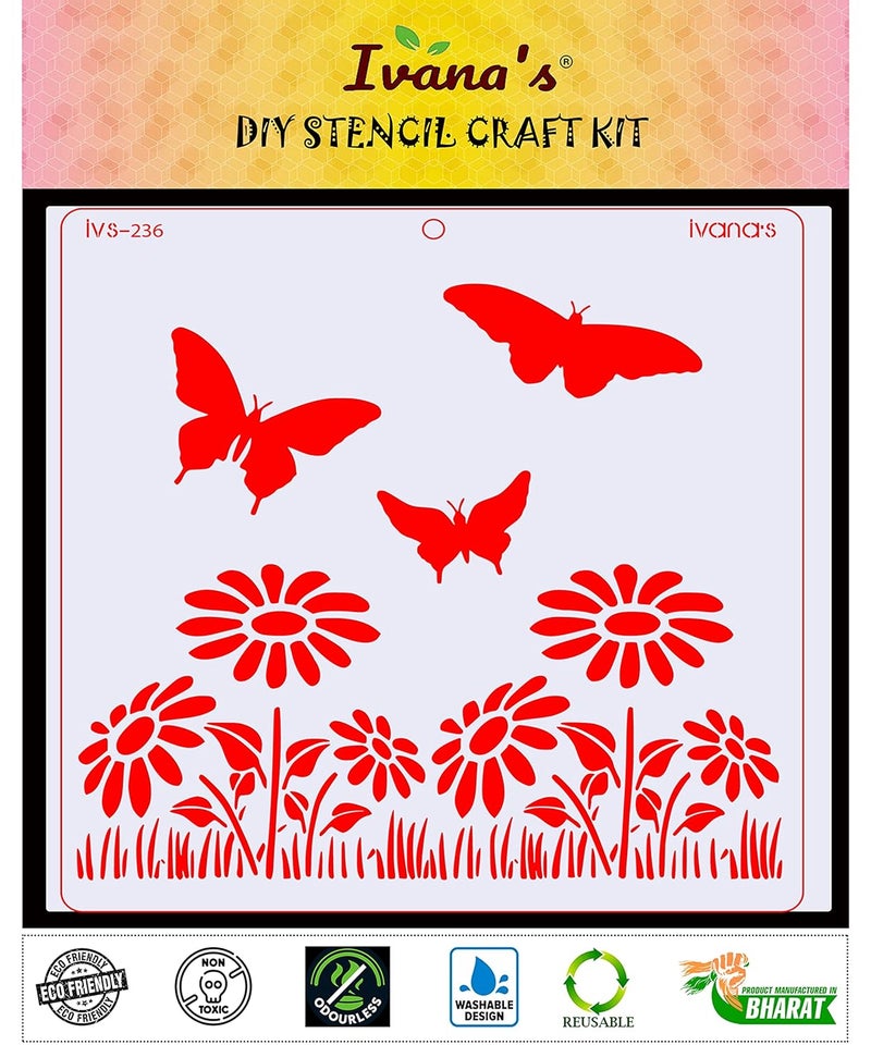 ivana's Ivana's Nature Design Reusable Stencil for Art & Craft, DIY Decorative Stencil for Painting on Canvas, Fabric, Cloth, Paper, Glass, Furniture and Wall, Size - 6 x 6 inch, Pack of 1, IVS-236  - Image 2