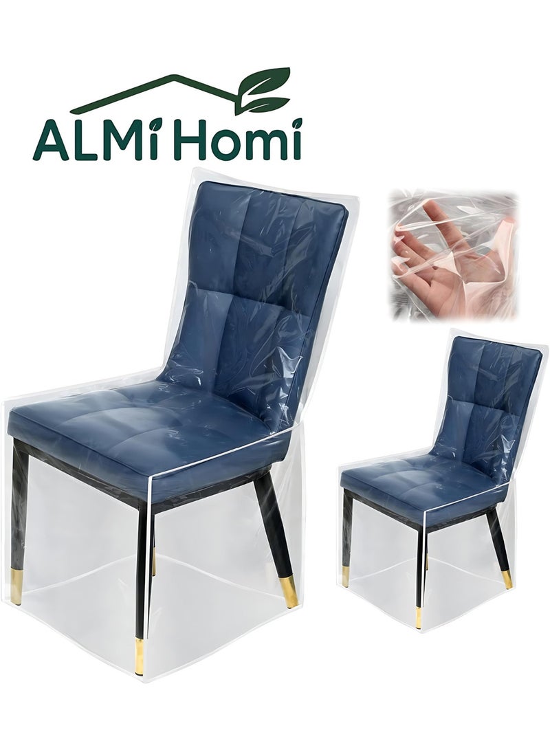 غطاء كرسي بلاستيك شفاف طويل (عدد 2) – واقي مقعد من الـ PVC مقاوم للماء والخدوش، حماية كاملة للكراسي في غرفة الطعام والمطبخ وغرفة المعيشة – مقاوم للغبار والبقع وخدش الحيوانات الأليفة، سهل التنظيف، مثالي للمنزل والمكتب - Image 1
