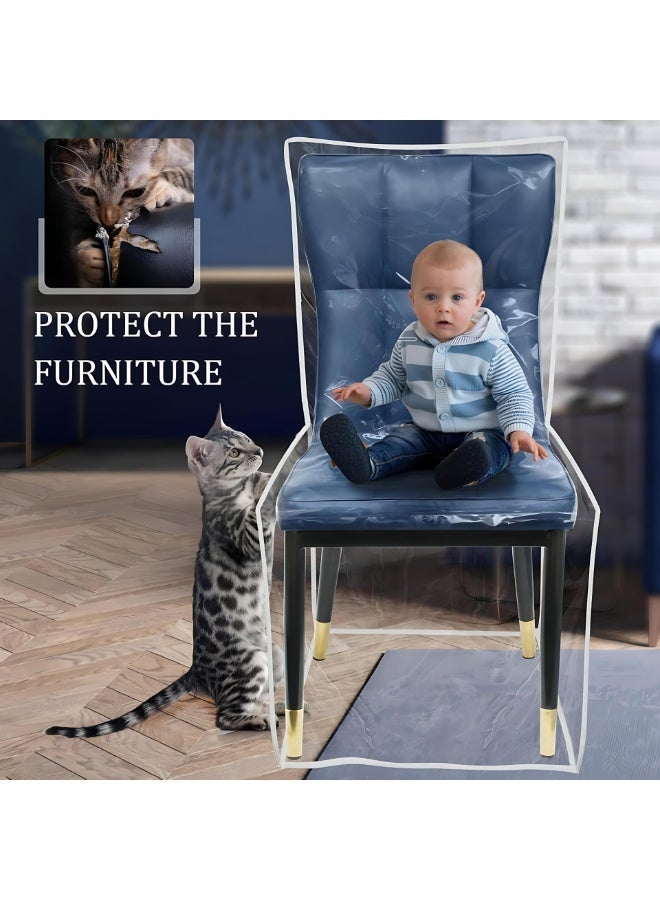 غطاء كرسي بلاستيك شفاف طويل (عدد 2) – واقي مقعد من الـ PVC مقاوم للماء والخدوش، حماية كاملة للكراسي في غرفة الطعام والمطبخ وغرفة المعيشة – مقاوم للغبار والبقع وخدش الحيوانات الأليفة، سهل التنظيف، مثالي للمنزل والمكتب - Image 5