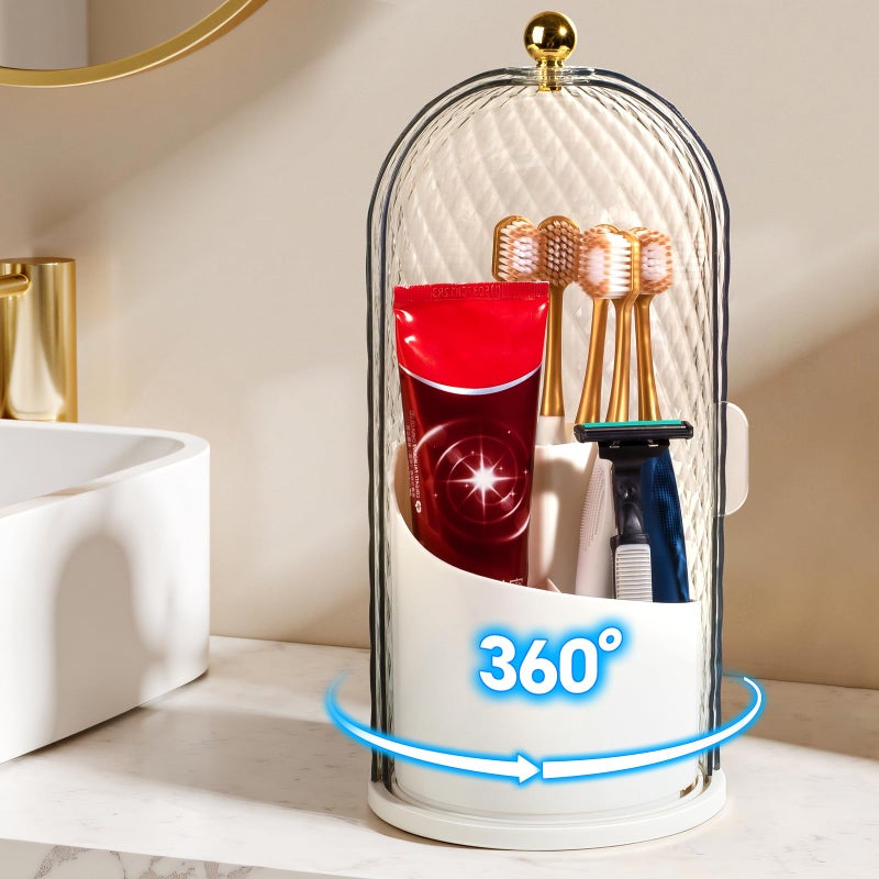 Banafich 3 Slots Toothbrush Holders with Lid, Rotating Concealed Tooth Brush Holders for Bathroom, Countertop Toothbrush Holder with Cover, Toothpaste Holder for Bathrooms, Makeup Brush Holder(White) - Image 1