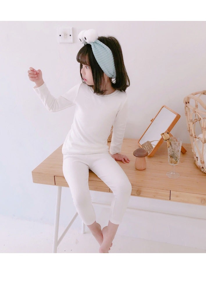 Children's solid color thermal underwear sets Soft tops and bottoms Children's soft sleepwear sets - Image 2