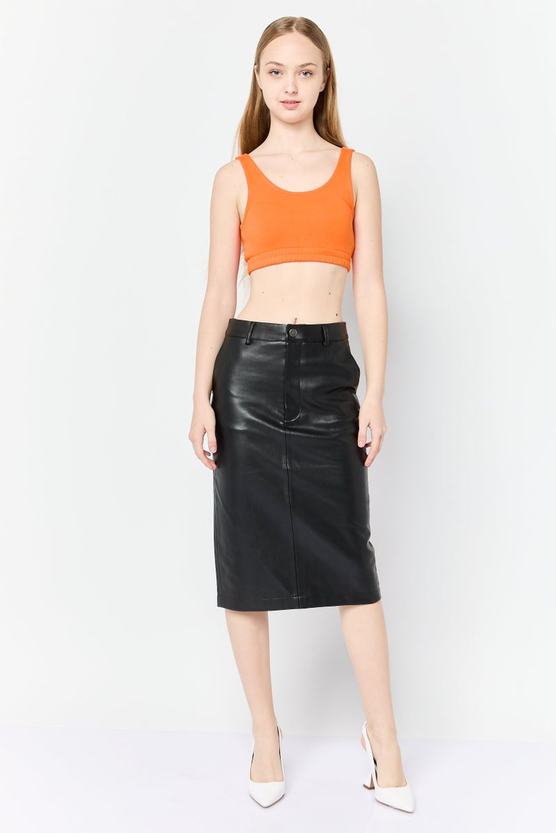 ESPRIT Women Plain Leather Midi Skirt, Black - Image 3