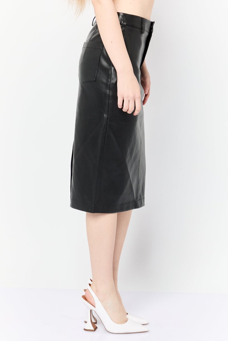 ESPRIT Women Plain Leather Midi Skirt, Black - Image 2