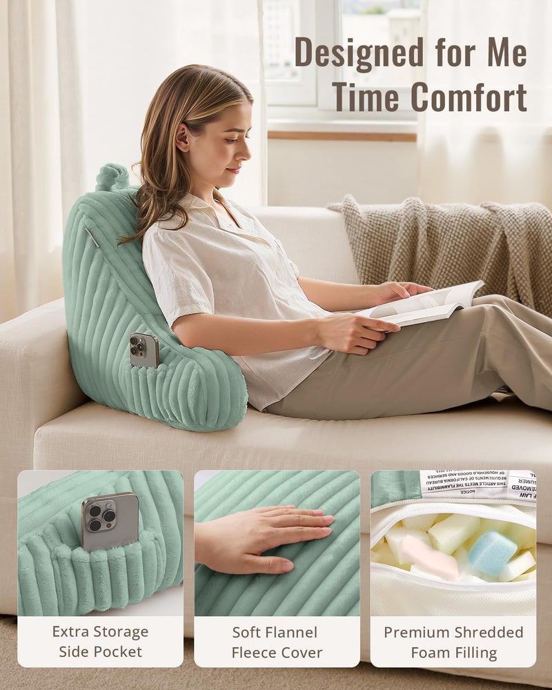 Blissful Diary Reading Pillow for Sitting in Bed, Flannel Back Pillow Bed Sitting Up for Adult & Children, Backrest Cushion for Sit Up in Couch or Floor, Dorm Essentials, Mint Green - Image 3