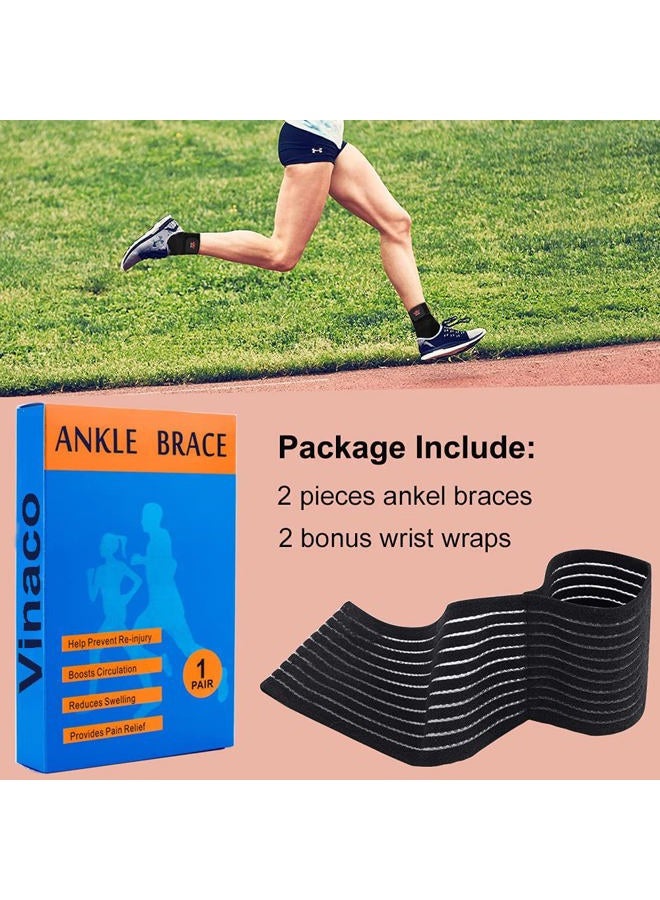 Vinaco Ankle Brace, 2Pcs Breathable & Strong Ankle Support for Sprained Ankle, Stabiling Ligaments, Prevent Re-Injury, Compression Ankle Brace with Adjustable Wrap Best for Men Women Sport to Reduce Swelling - Image 2