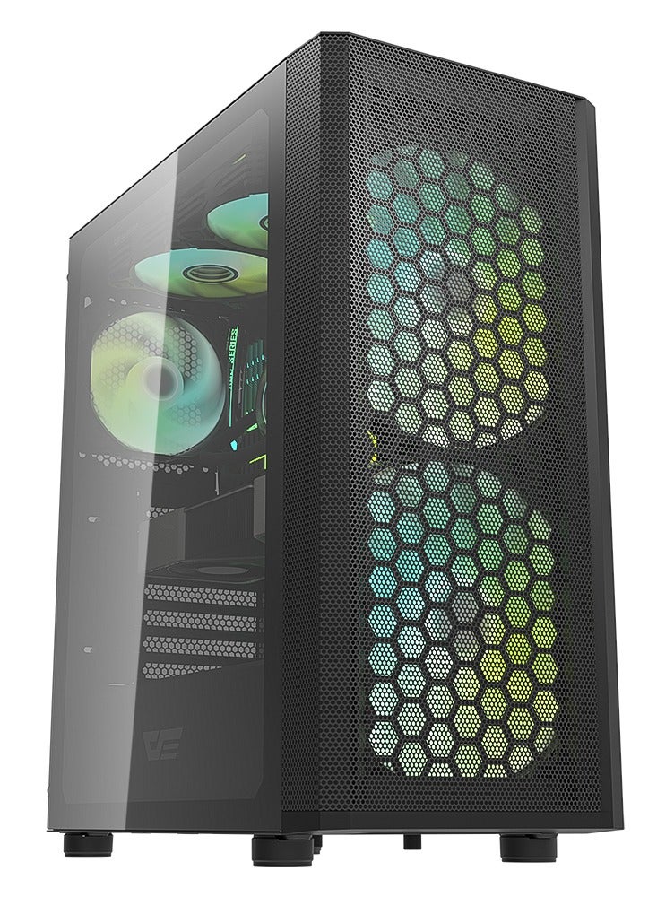 DarkFlash Darkflash DK360 ATX M-ATX ITX Gaming PC Case With Mesh Front Panel, Pre-Installed 2 * 200mm & 1 * 120mm ARGB Fans, Tempered Glass Side Panel, Up To 360MM Radiator, USB 3.0- Computer Case - Image 1