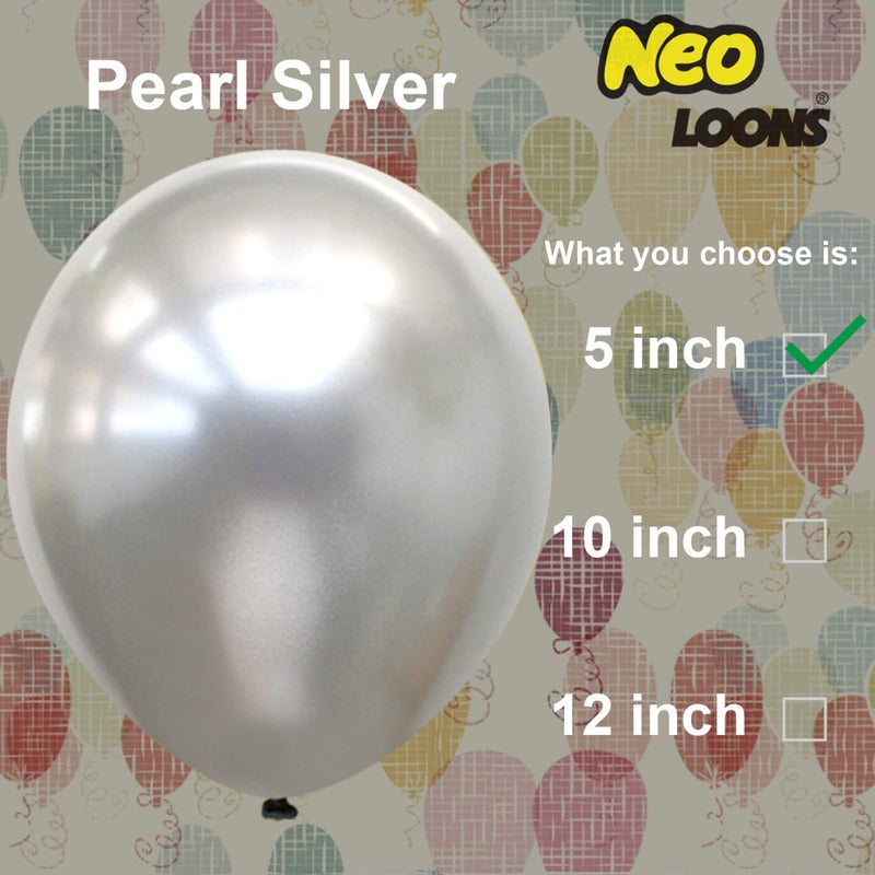 Neo LOONS® 100 pcs 5" Pearl Silver Premium Latex Balloons - Great for Kids, Adult Birthdays, Weddings, Receptions, Baby Showers, Water Fights, or Any Celebration - Image 2
