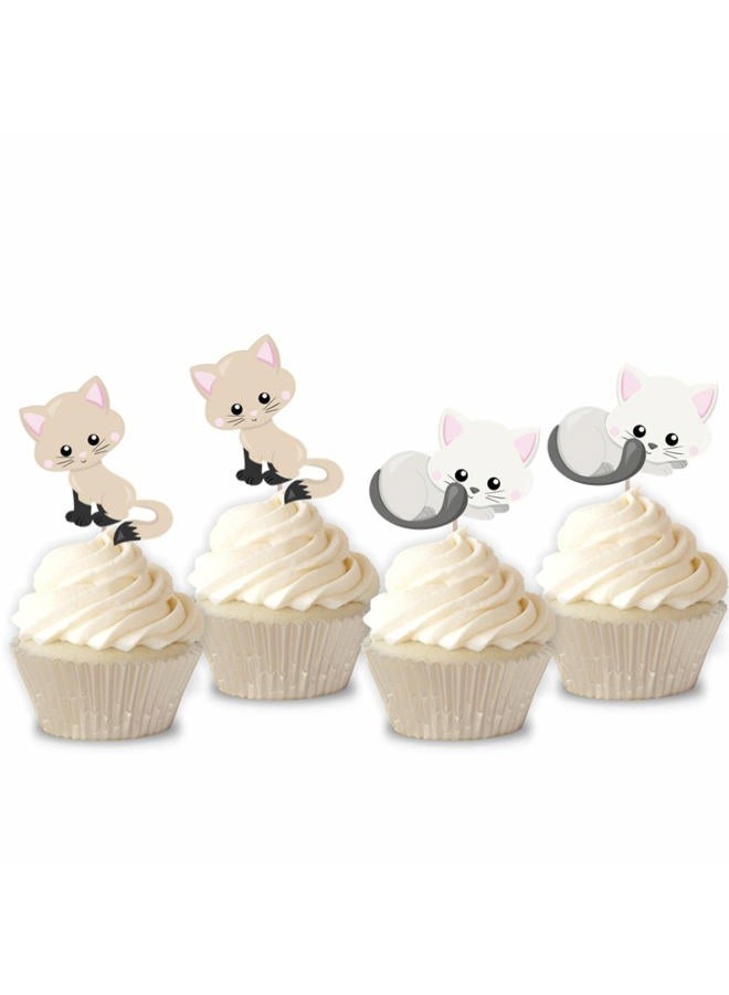 Mirabuy 48 Pcs Cute Cat Kitten Cupcake Toppers Picks for Pet Themed Party, Birthday Party - Image 3