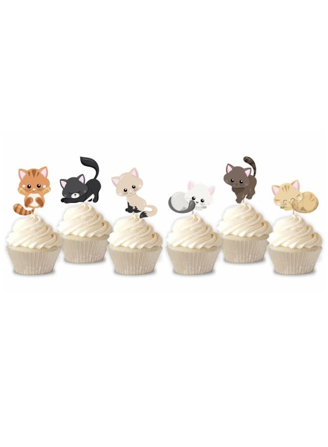 Mirabuy 48 Pcs Cute Cat Kitten Cupcake Toppers Picks for Pet Themed Party, Birthday Party - Image 1