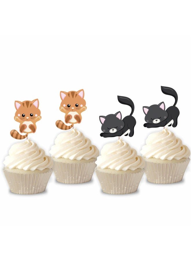 Mirabuy 48 Pcs Cute Cat Kitten Cupcake Toppers Picks for Pet Themed Party, Birthday Party - Image 2
