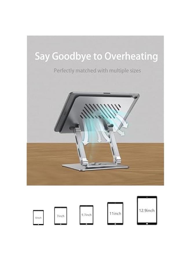 Generic - Tablet Stand Holder for Desk with 360°Rotating Base,Adjustable Mental Ipad Holder for Desktop,Multi-Angle Solid Monitor Riser Compatible with Kindle, Ipad Pro 12.9, Ipad Air Mini 6 5 4 3 2,Silver - Image 1