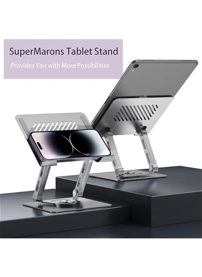 Generic - Tablet Stand Holder for Desk with 360°Rotating Base,Adjustable Mental Ipad Holder for Desktop,Multi-Angle Solid Monitor Riser Compatible with Kindle, Ipad Pro 12.9, Ipad Air Mini 6 5 4 3 2,Silver - Image 1