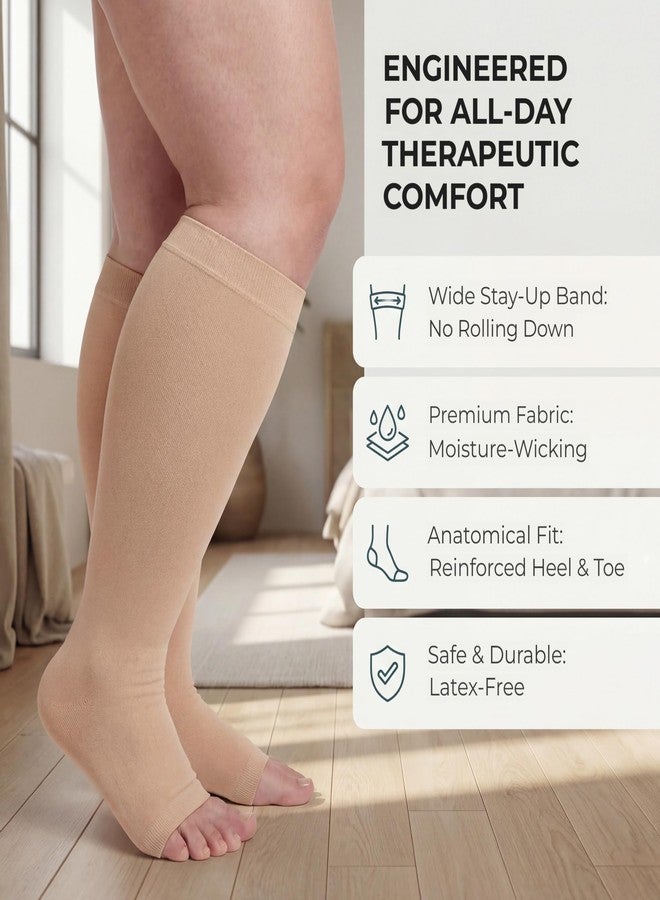 MGANG Up to 5X-Large Plus Size Compression Socks for Men and Women Wide Calf, Short Length, 20-30 mmHg Open Toe Compression Stockings, for Varicose Veins, Edema, DVT, Pregnancy Relief, Enhanced Circulation - Image 2
