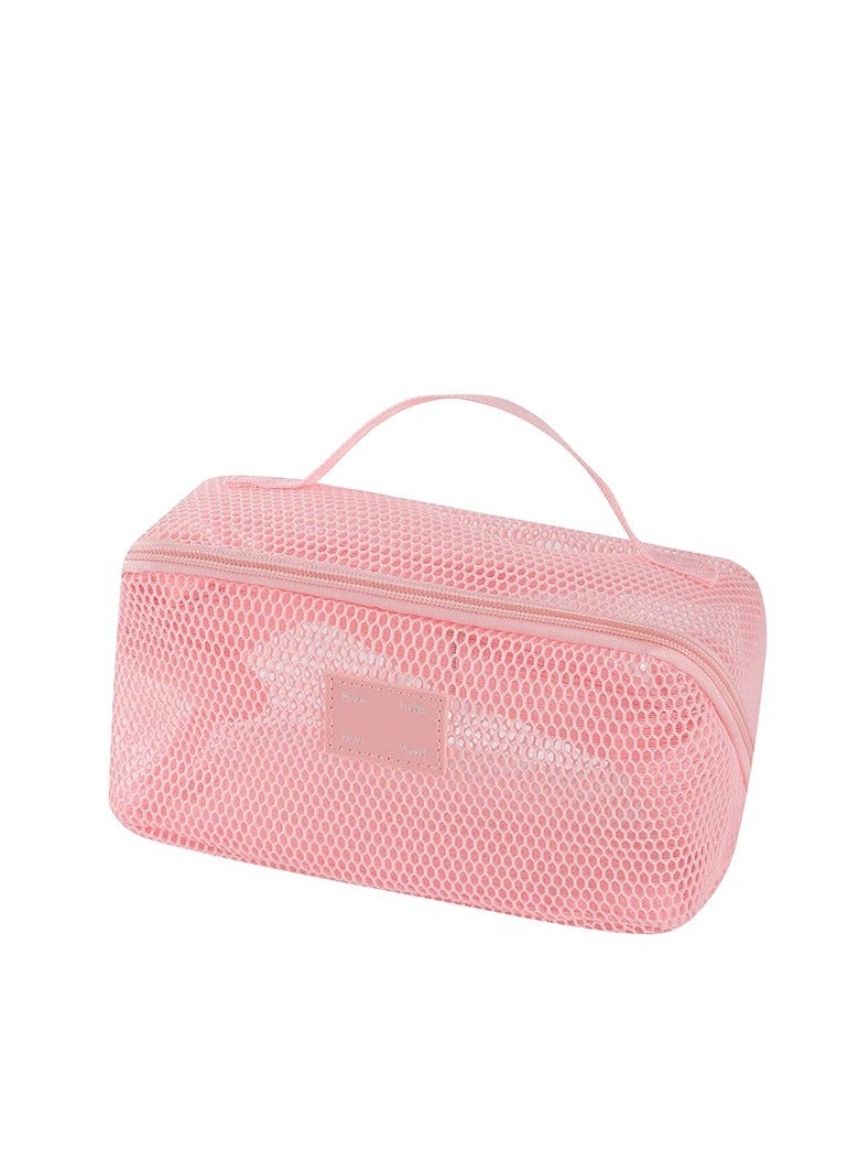 بمعنى سحر بمعنى حديقة حقيبة مستحضرات تجميل للسفر، حقيبة مكياج شبكية شفافة، حقائب أدوات تجميل محمولة، حقيبة تنظيم مكياج بمقبض، منظم مكياج للسفر (وردي) - Image 1