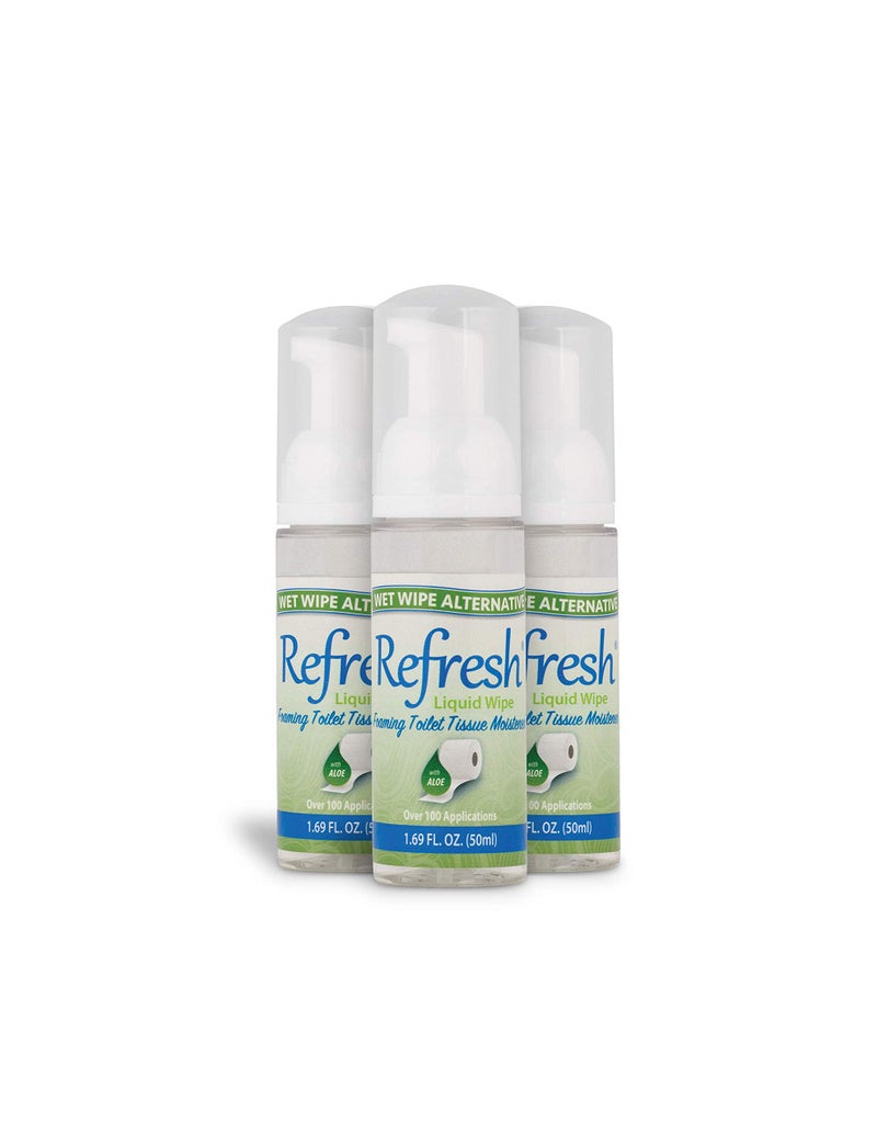 Refresh Liquid Wipe Toilet Paper Foam EcoFriendly Flushable Wet Wipe Alternative Cleanses and Soothes with Witch Hazel and Aloe Plumbing and Septic Safe 50ml 169 oz 3 Pack