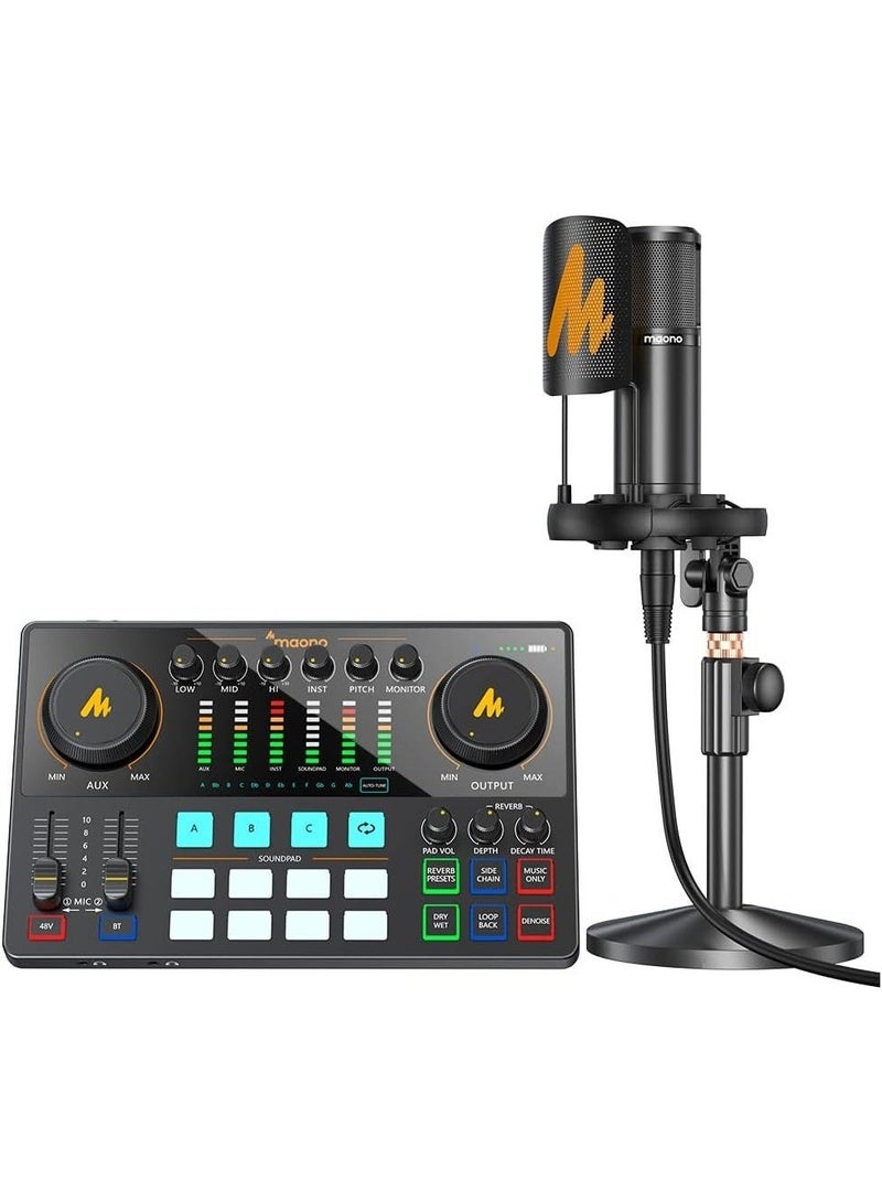 ماونو حزمة البودكاست والبث الاحترافية MAONO CASTER AME2A مع مايكروفون XLR | مكسر صوت Audio Interface بمضخم 60dB وطاقة Phantom 48V وAuto-Tune ومؤثرات صوتية Sound Pads | استوديو متكامل للبودكاست والبث المباشر وصناعة المحتوى - Image 5