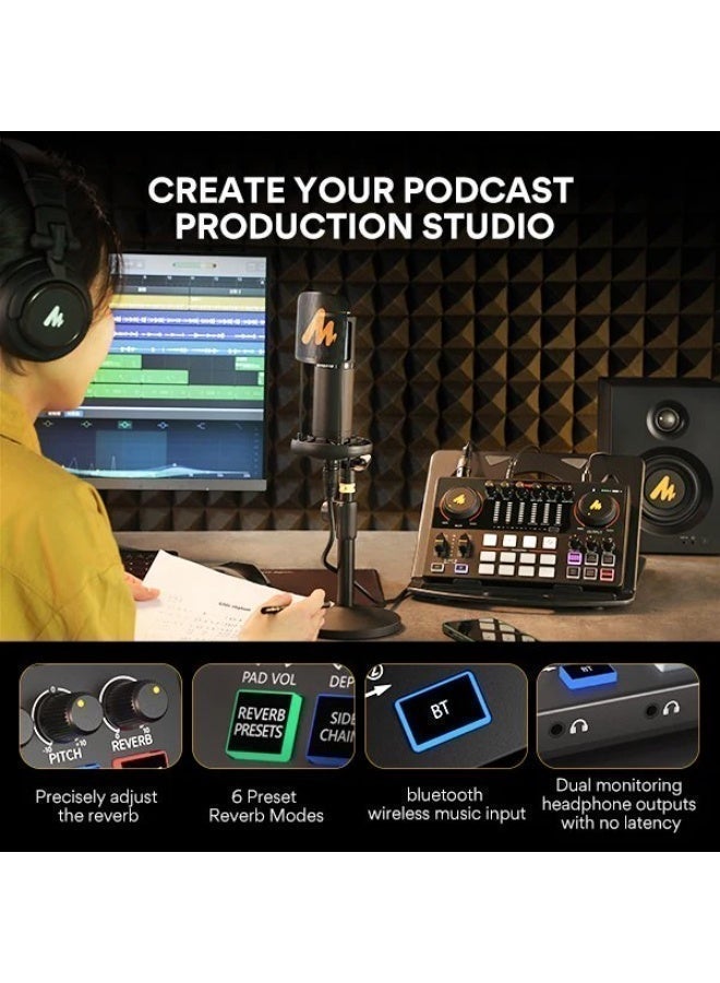 MAONOCASTER AME2A Professional Podcast Bundle with XLR Condenser Microphone | Audio Interface with 60dB Preamp, 48V Phantom Power, Auto-Tune & Sound Pads | Complete Studio Setup for Podcasting, Streaming & Content Creation - Image 2