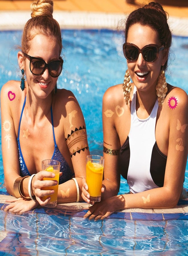 Whaline واهلين 240 قطعة ملصقات تسمير الشمس على شكل قلب ودلفين وشمس وكرز وشجرة ونجمة وفراشة ملصقات تسمير باللون الوردي الساخن لاصقة ذاتيًا للجسم لصيف الشاطئ والأنشطة الخارجية والداخلية وصالونات الحفلات - Image 4