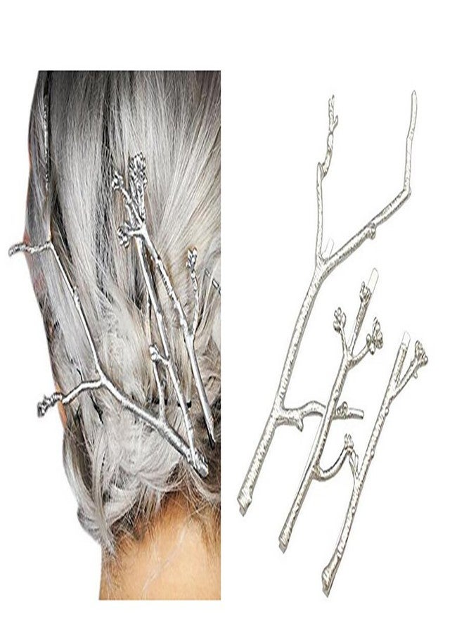 Fodattm Set of 3 Vintage Tree Branch Hair Clip Barrette Women Lady Hair Pin Head Dress DIY Hair Accessories (Silver) - Image 1