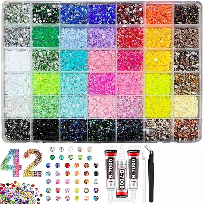 DIYANOO 38000Pcs Resin Jelly Rhinestones for Bedazzling, Multicolor 3mm Flatback Gems for Diamond Art, Bedazzler Kit with 3Pcs 10ml B7000 Jewelry Glue for Bedazzle Thing Crafting Book Nail Art - Image 1
