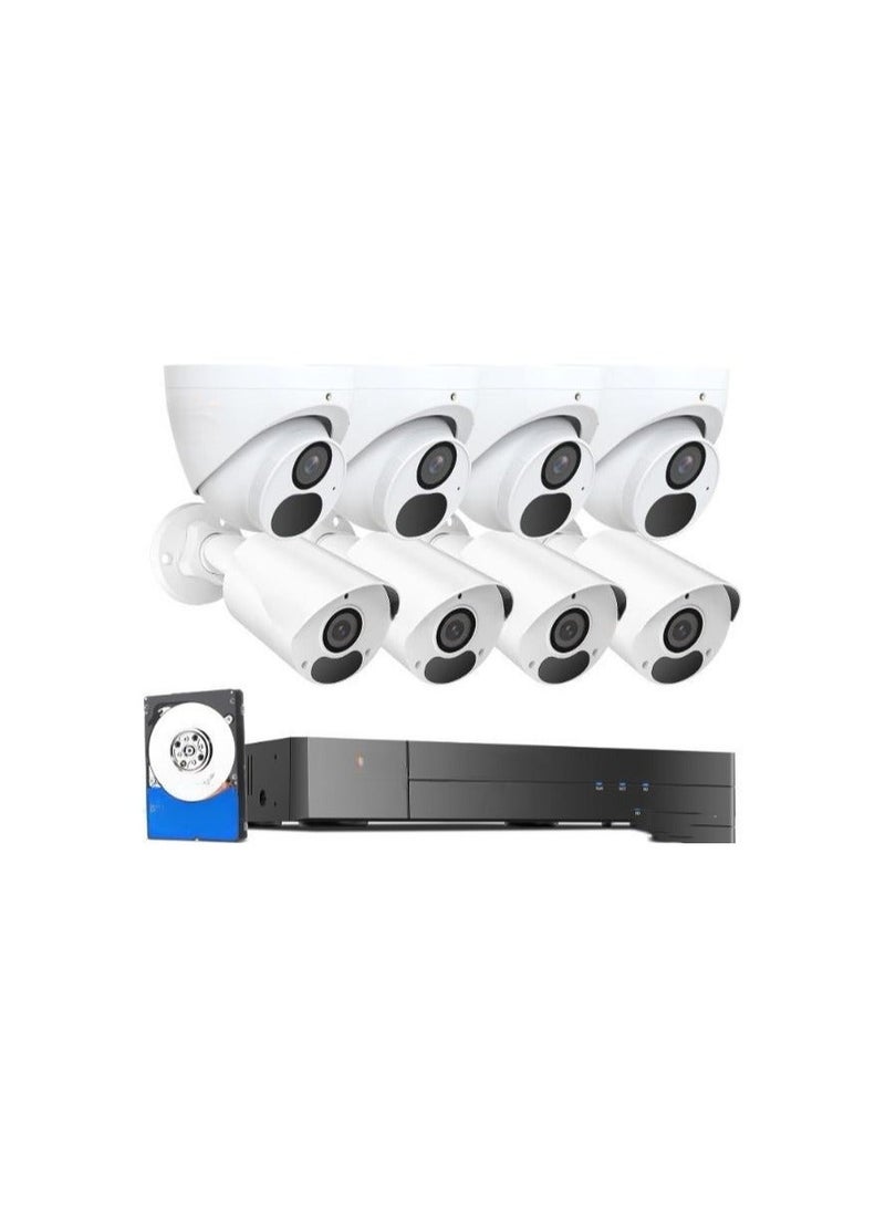 4K PoE Security System – 8 Indoor & Outdoor 8MP Units with Night Vision, IP67 Protection, 24/7 Continuous Recording, and 3TB Hard Drive - Image 1