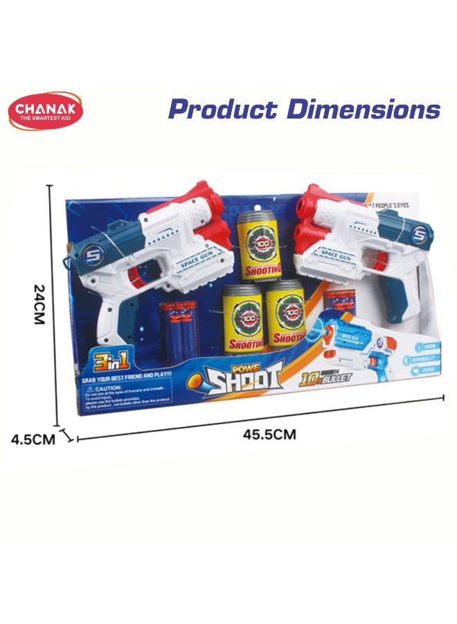 Chanak Power Shoot 3-In-1 Soft Bullet Gun Toy Set For Kids Space Gun Blaster Toy With 10 Soft Bullets & 3 Target Cans 2 Shooting Guns Set For Boys & Girls - Image 2