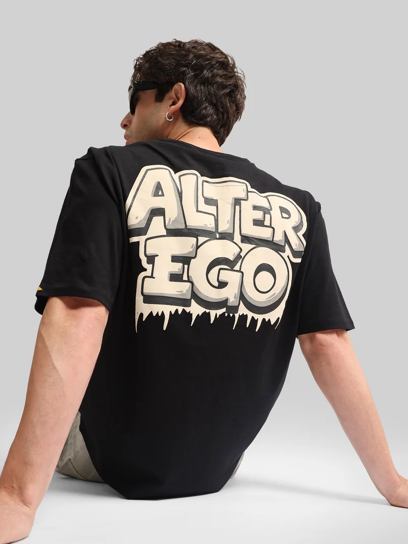 مانياك Maniac Mens Printed Round Neck Half Sleeve Black Cotton T-Shirt