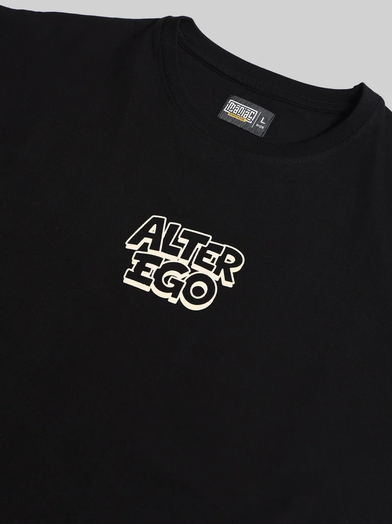 Maniac  Maniac Mens Printed Round Neck Half Sleeve Black Cotton T-Shirt for Men | Best Price UAE