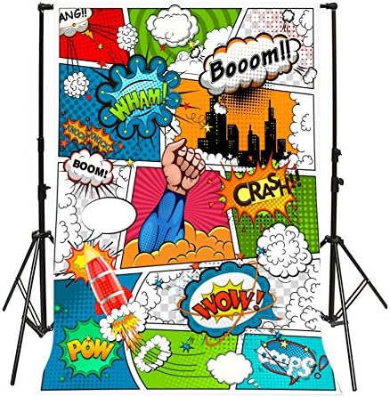 Yeele 5x7ft Cartoon Superhero Photography Background Humor Comics Book Photo Backdrops Vinyl Knock Combating Villain Boom Crash Rocket Pow Newborn Baby Boys Birthday Party Decorative Studio Props - Image 1