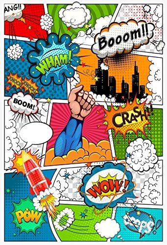 Yeele 5x7ft Cartoon Superhero Photography Background Humor Comics Book Photo Backdrops Vinyl Knock Combating Villain Boom Crash Rocket Pow Newborn Baby Boys Birthday Party Decorative Studio Props - Image 2