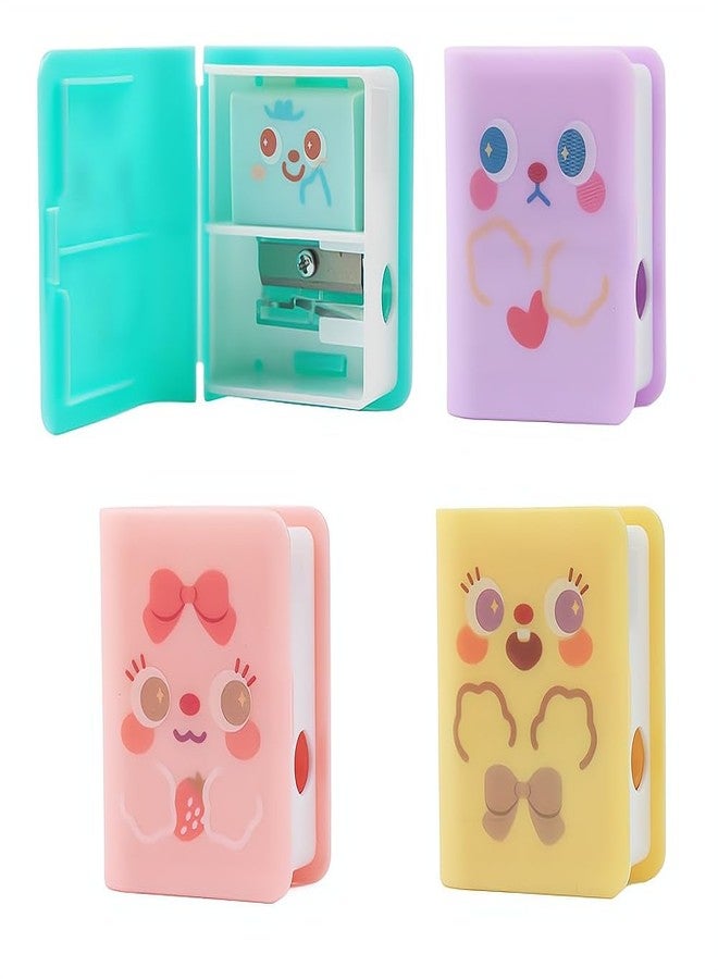 Comimark 4 pcs Dual Purpose Book Pencil Sharpener Eraser, Cute Cartoon Student Eraser Pencil Sharpener - Image 1