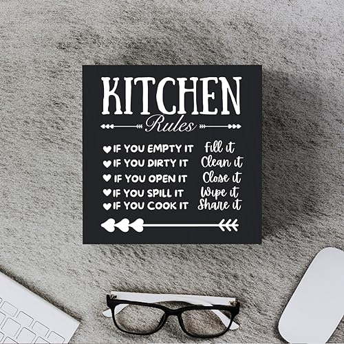 Woght Funny Kitchen Decor Rustic Kitchen Decorations Wood Sign Desk Decor Farmhouse Black Wooden Box Sign for Home Dining Room Coffee Shelf Table Bar Living Room Counter Housewarming Gift - Image 4