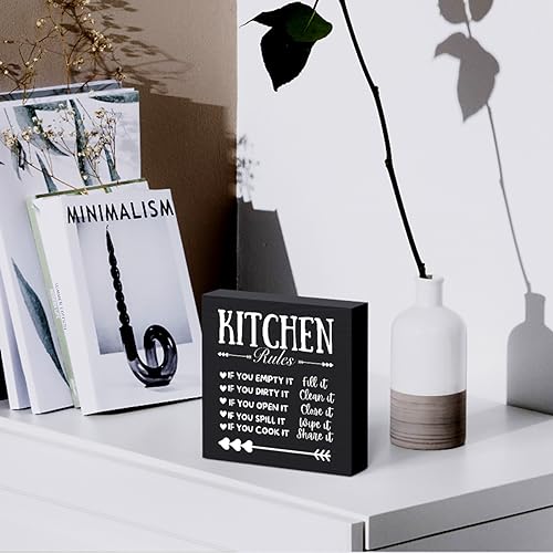 Woght Funny Kitchen Decor Rustic Kitchen Decorations Wood Sign Desk Decor Farmhouse Black Wooden Box Sign for Home Dining Room Coffee Shelf Table Bar Living Room Counter Housewarming Gift - Image 5
