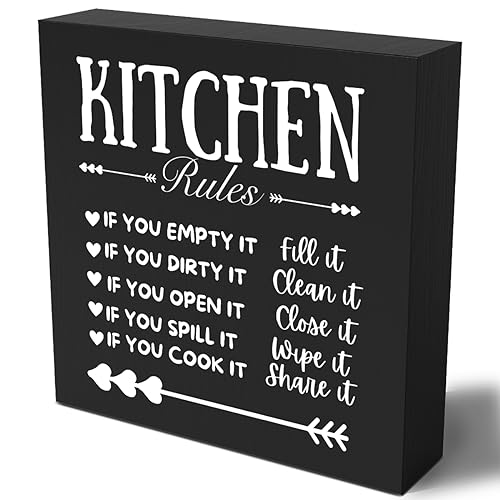 Woght Funny Kitchen Decor Rustic Kitchen Decorations Wood Sign Desk Decor Farmhouse Black Wooden Box Sign for Home Dining Room Coffee Shelf Table Bar Living Room Counter Housewarming Gift - Image 1