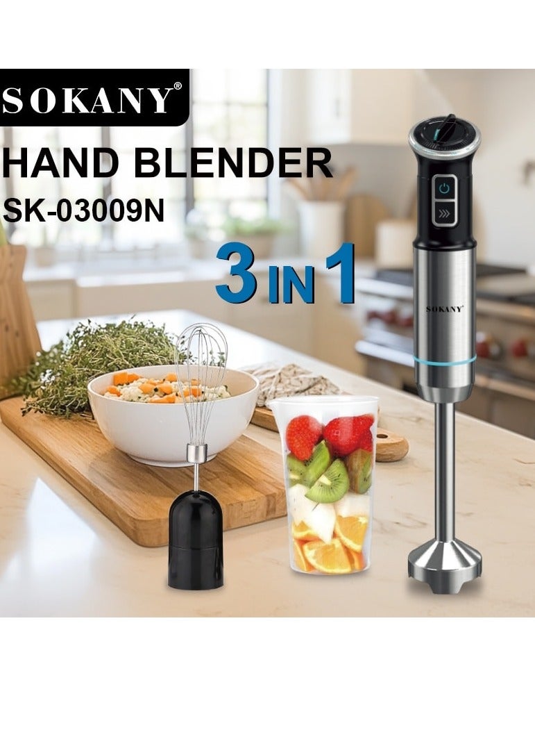 sokany Sokany SK-03009N Stainless Hand Blender + Whisk + Cup 3*1 1100 Watts - Image 2