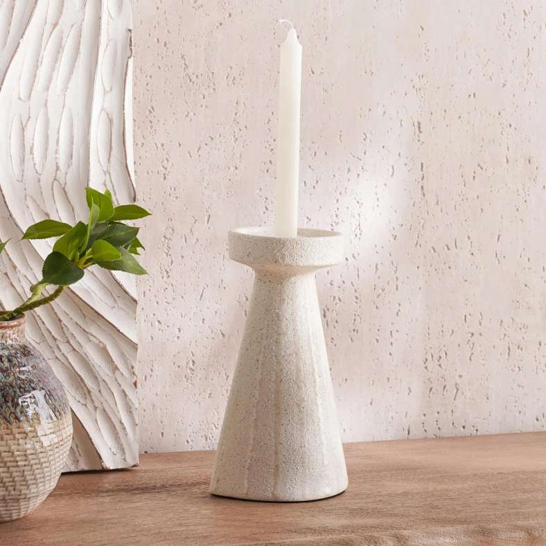 Pan Home Beige Stoneware Candle Holder for Home Decor - Image 1
