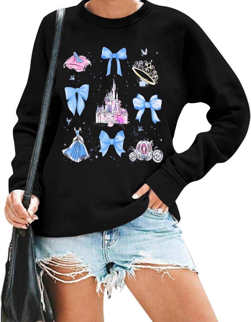 MYHALF Magic Kingdom Sweatshirts Women Embroidered Magical Princess Graphic Shirts Family Vacation Castle Long Sleeve Tops Black a - Image 2