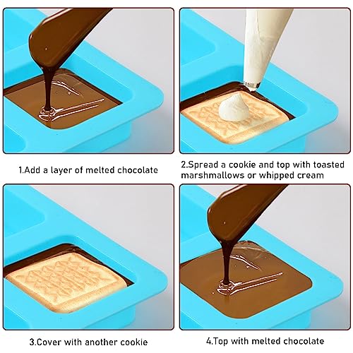 BOARDFEB 4 Cavity Chocolate Covered Cookie S'mores Molds, 3Pcs Silicone Square Molds Reusable Non Stick Silicone Trays for Smores, Chocolate, Graham Crackers, Candy, Marshmallow Making - Image 4