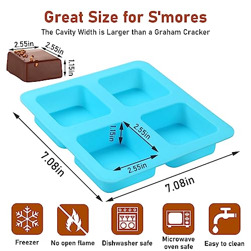 BOARDFEB 4 Cavity Chocolate Covered Cookie S'mores Molds, 3Pcs Silicone Square Molds Reusable Non Stick Silicone Trays for Smores, Chocolate, Graham Crackers, Candy, Marshmallow Making - Image 3