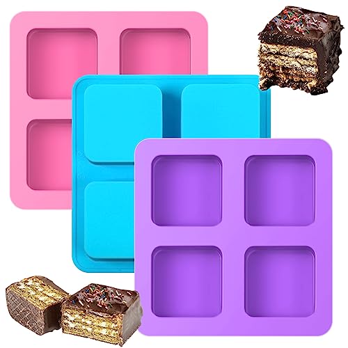 BOARDFEB 4 Cavity Chocolate Covered Cookie S'mores Molds, 3Pcs Silicone Square Molds Reusable Non Stick Silicone Trays for Smores, Chocolate, Graham Crackers, Candy, Marshmallow Making - Image 1