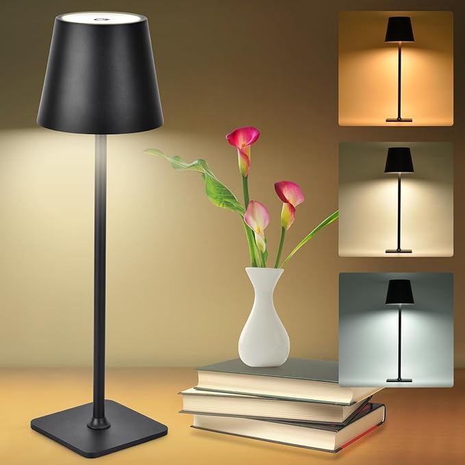 RHYDON 3 Color LED Battery Operated lamp with Touch Control Adjustable Cordless Rechargeable Table lamp Output USB Charging 3 Color Stepless Dimming Portable Night Light for Bedside Multicolor - Image 1