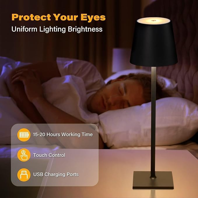 RHYDON 3 Color LED Battery Operated lamp with Touch Control Adjustable Cordless Rechargeable Table lamp Output USB Charging 3 Color Stepless Dimming Portable Night Light for Bedside Multicolor - Image 5