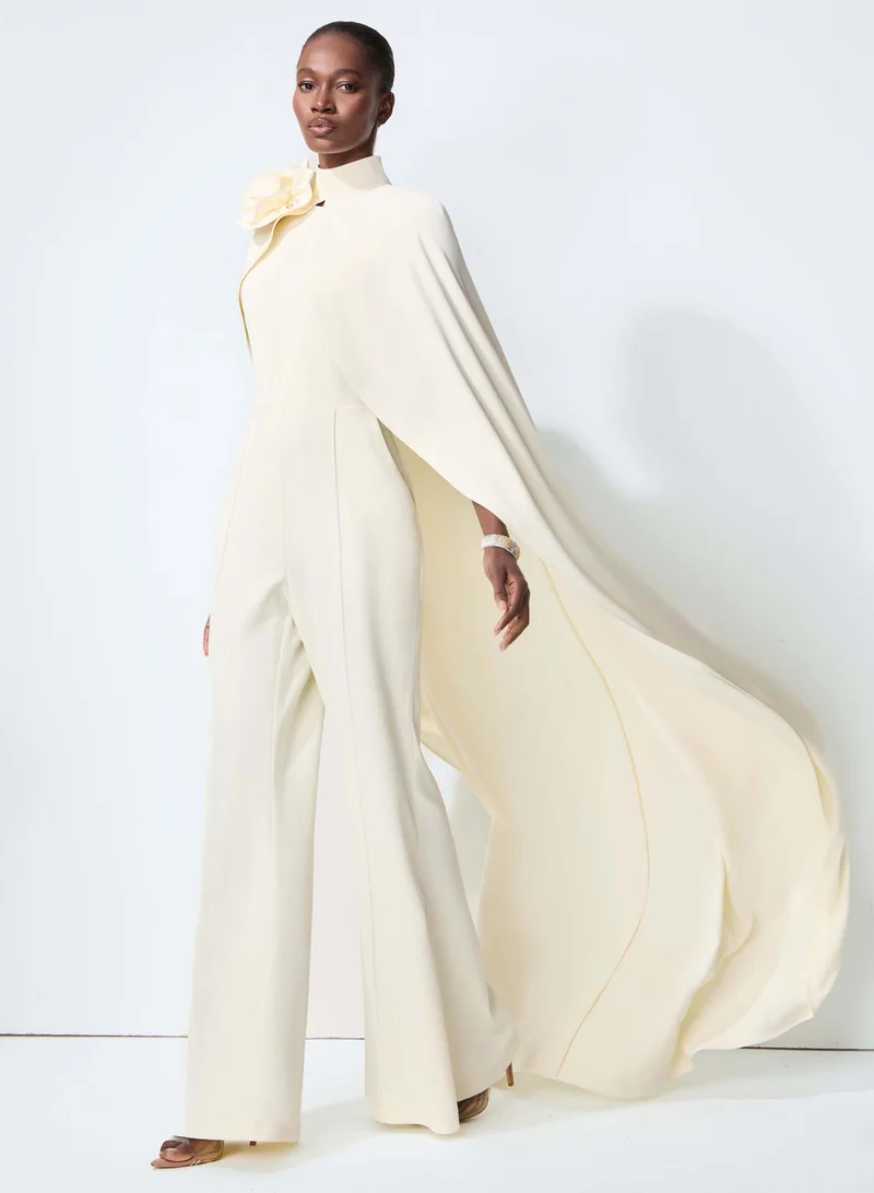 Sunfere  Fabulous Intuition White Floral Applique Cape & Jumpsuit Set for Women | Best Price UAE