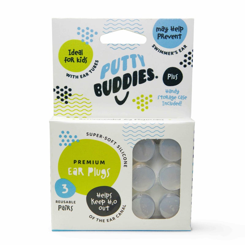Earvolution Original Putty Buddies Ear Plugs for Swimming Invented by an Ear Physician Moldable Premium Silicone Ear Plugs One Size Waterproof Made in The USA 3 Pack Clear