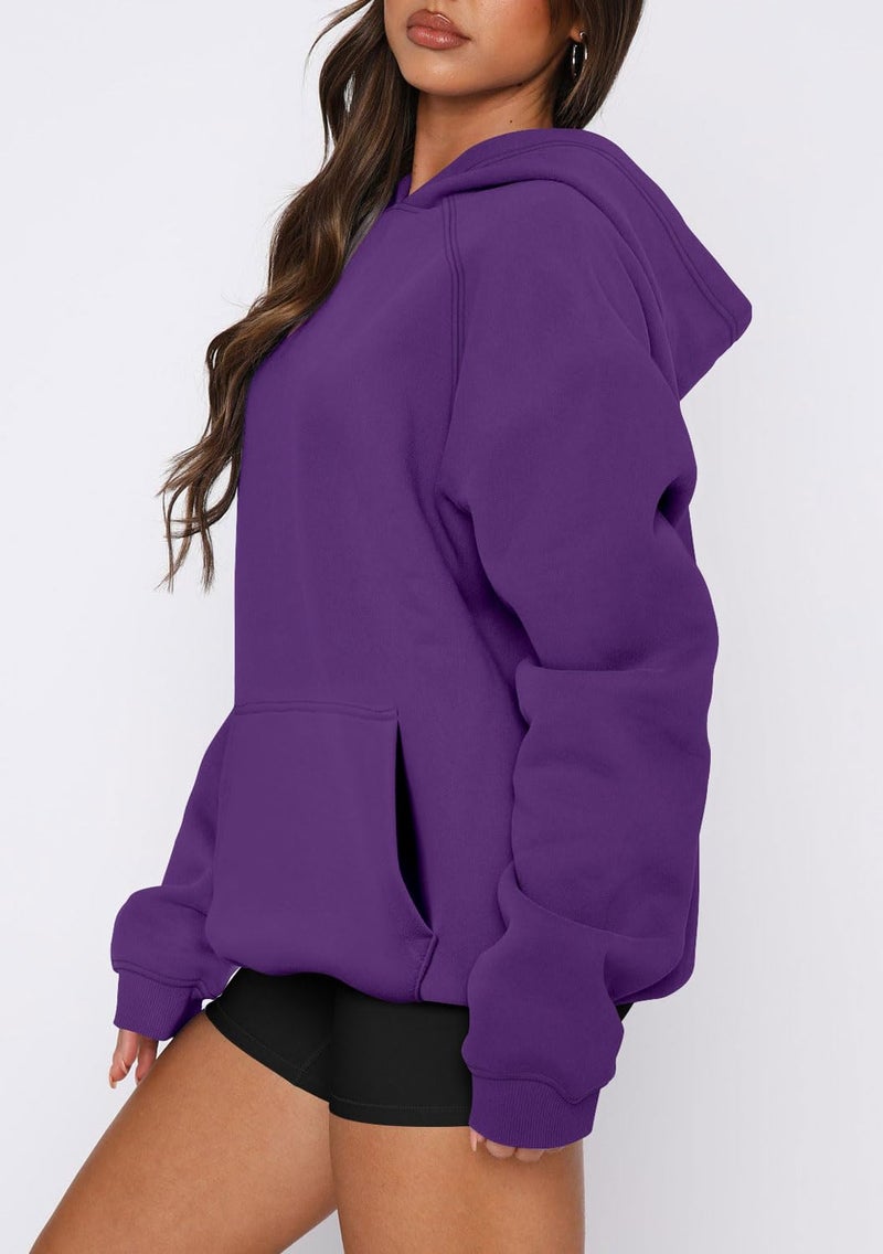 onlypuff Fleece Pullover Women Workout Sweatshirts Long Sleeve Basic Hoodies Purple M - Image 4