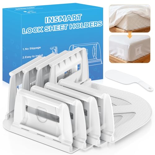 INSMART Sheet Holders - Bed Sheet Holder for Corners & Sides, Strong Elastic Sheet Straps & Grippers. Secures Fitted Sheet for Universal Fit Bed, Keep Sheets Tight All Night (Sheet Holders) - Image 1
