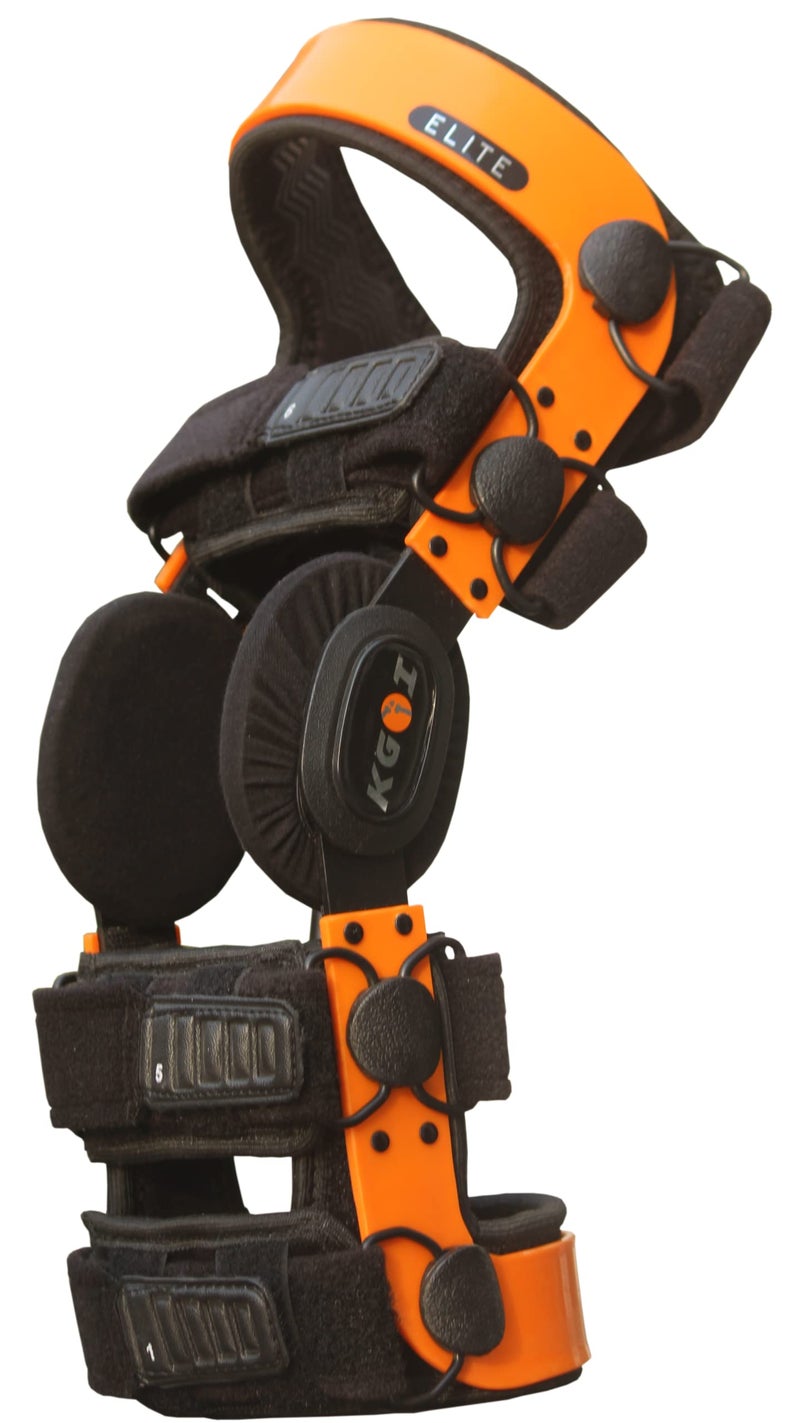 KGOI ELITE Knee Support Brace Flexible Adjustable with StainlessSteel Gear Hinges for Ligament Sports Injuries Arthritis Pain Relief for Men and Women Orange Size 9