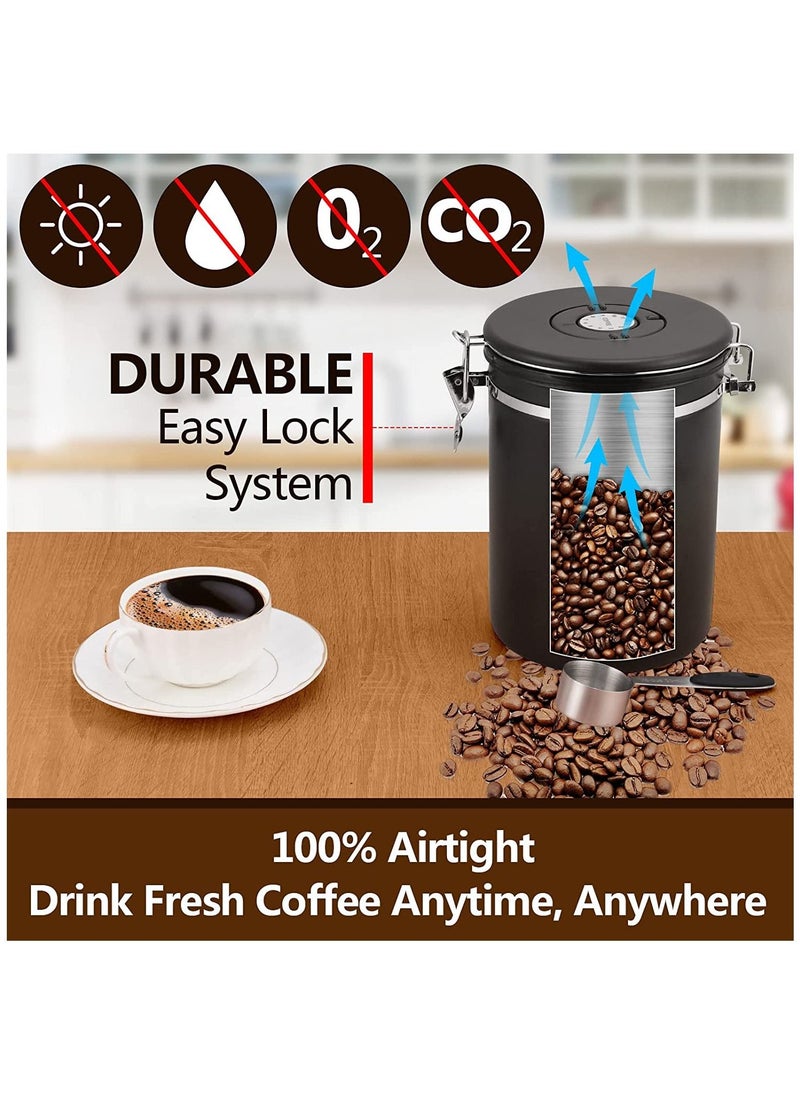 Arabest Airtight Coffee Canister, Coffee Jar for Coffee Grounds and Beans, Stainless Steel Kitchen Coffee Bean Can with Date Tracker and Scoop 1500ml Black  - Image 2